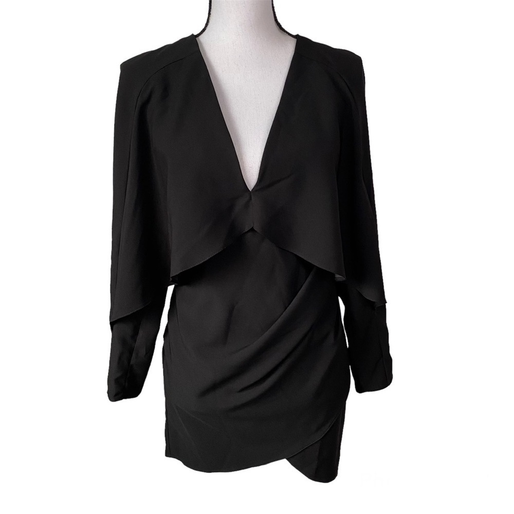 Asos Black Mini Wrap Skirt Cape Dress Size 0